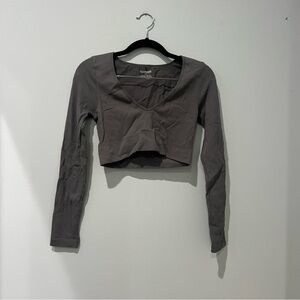 Garage Charcoal Long Sleeve Crop Top